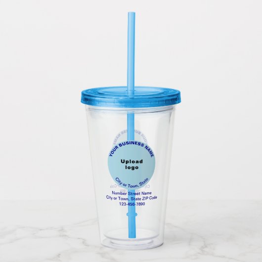Lichtblauw Rond Zakelijk Merk op Acryl Tumbler Acryl Drinkbeker (Voorkant)