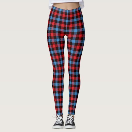 Lichtblauw/Rood Plaid Vrouwen Leggings (Voorkant)
