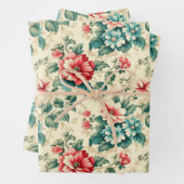  lichtblauw rood Victoriaans bloemontwerp Inpakpapier Vel (In situ)