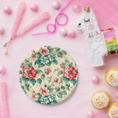 lichtblauw rood Victoriaans bloemontwerp Papieren Bordje (Feest)