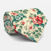  lichtblauw rood Victoriaans bloemontwerp Stropdas (Opgerold)