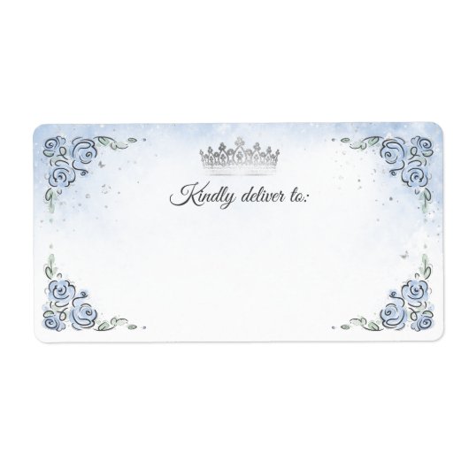 Lichtblauw Roos Silver Princess Crown Verzending Etiket (Voorkant)