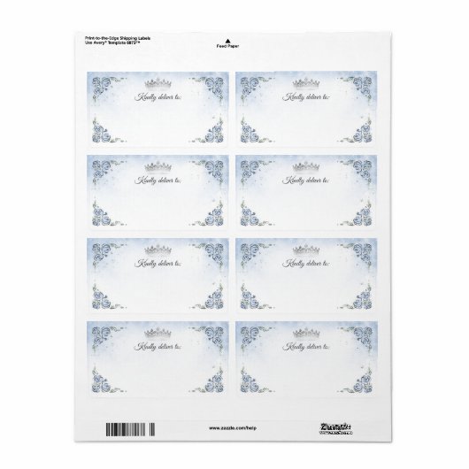 Lichtblauw Roos Silver Princess Crown Verzending Etiket (Full Sheet)
