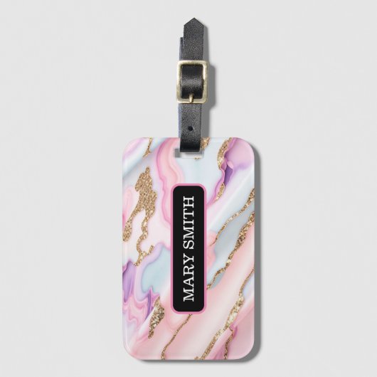 Lichtblauw Roze Agaat Marmer Modern Collectie Bagagelabel (Voorkant (verticaal))