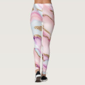 Lichtblauw Roze Agaat Marmer Modern Collectie Leggings (Achterkant)