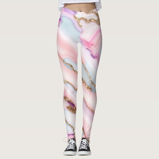 Lichtblauw Roze Agaat Marmer Modern Collectie Leggings (Voorkant)