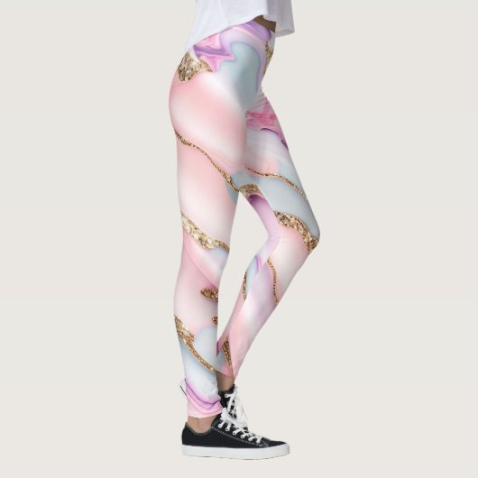 Lichtblauw Roze Agaat Marmer Modern Collectie Leggings (Rechts)