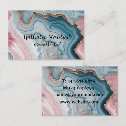 Lichtblauw Roze Agaat Marmer Modern design Visitekaartje (Voorkant / Achterkant)