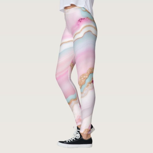 Lichtblauw Roze Agaat Marmer Trendy Collectie Leggings (Links)