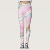 Lichtblauw Roze Agaat Marmer Trendy Collectie Leggings (Voorkant)