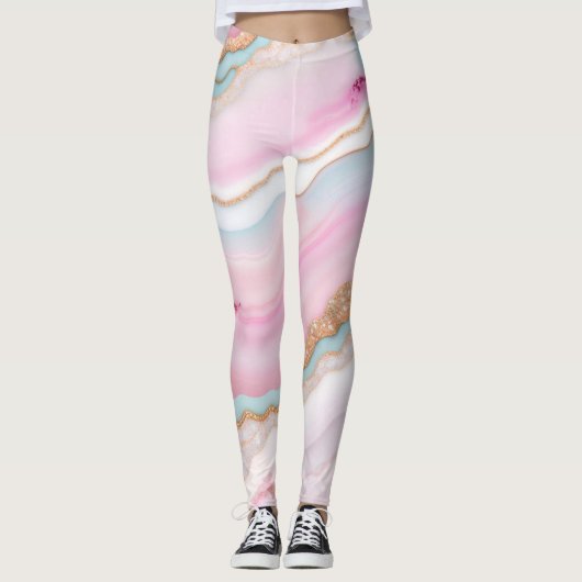 Lichtblauw Roze Agaat Marmer Trendy Collectie Leggings (Voorkant)
