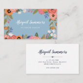 Lichtblauw & Roze Boho Floral Lijst Visitekaartje (Voorkant / Achterkant)