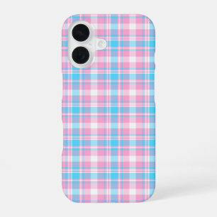 Lichtblauw, Roze en Wit Geruit Patroon iPhone 16 Hoesje