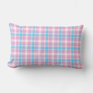Lichtblauw, Roze en Wit Plaid Kussen