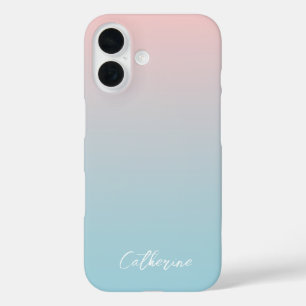 Lichtblauw Roze Gradient Modern Minimal Script iPhone 16 Hoesje