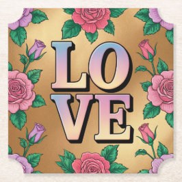 Lichtblauw Roze LIEFDE Gouden Onderzetter Set