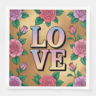 Lichtblauw Roze LIEFDE Gouden Servetten Set