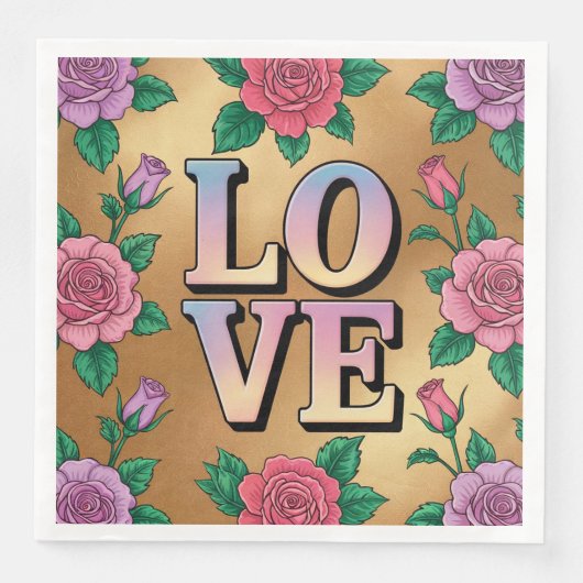 Lichtblauw Roze LIEFDE Gouden Servetten Set (Voorkant)