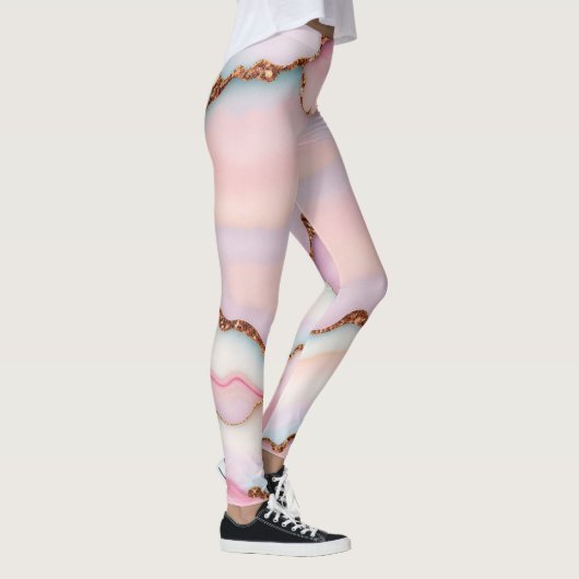 Lichtblauw Roze Marmeren Agaat Modern Collectie Leggings (Rechts)