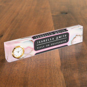 Lichtblauw Roze Marmeren Agaat Modern Collectie Naambordje