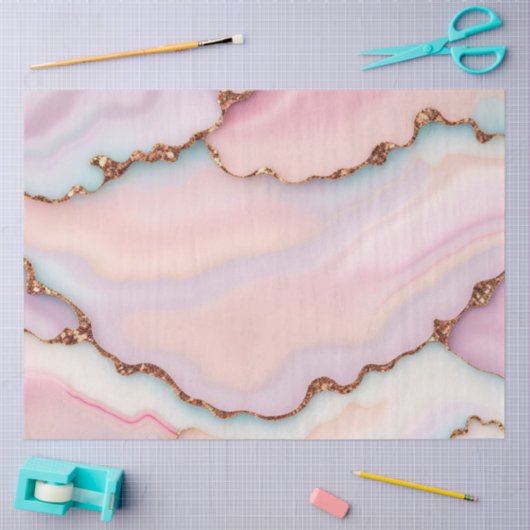 Lichtblauw Roze Marmeren Agaat Modern Collectie Tissuepapier (Craft)