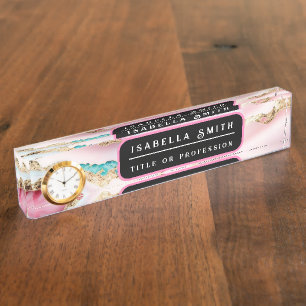 Lichtblauw Roze Marmeren Agaat Populair Collectie Naambordje