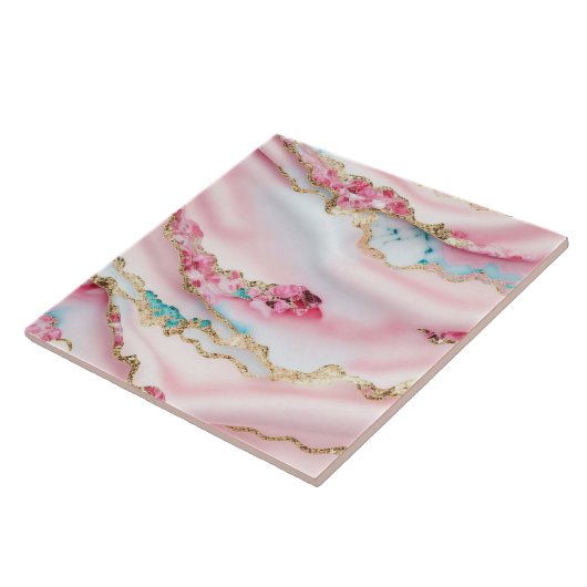 Lichtblauw Roze Marmeren Agaat Populair Collectie Tegeltje (Zijkant)