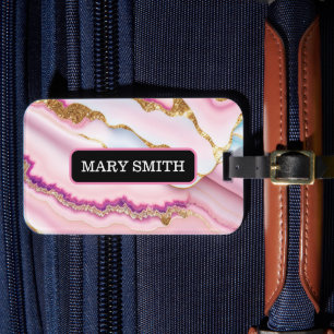 Lichtblauw Roze Marmeren Agaat Trendy Collectie Bagagelabel