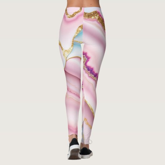 Lichtblauw Roze Marmeren Agaat Trendy Collectie Leggings (Achterkant)