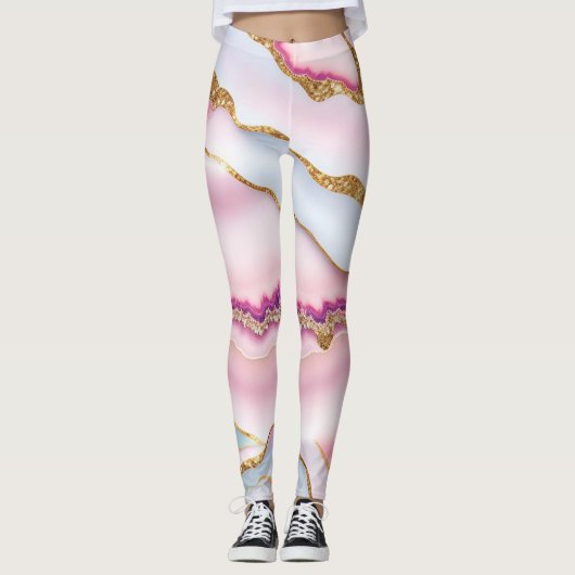 Lichtblauw Roze Marmeren Agaat Trendy Collectie Leggings (Voorkant)