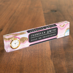 Lichtblauw Roze Marmeren Agaat Trendy Collectie Naambordje