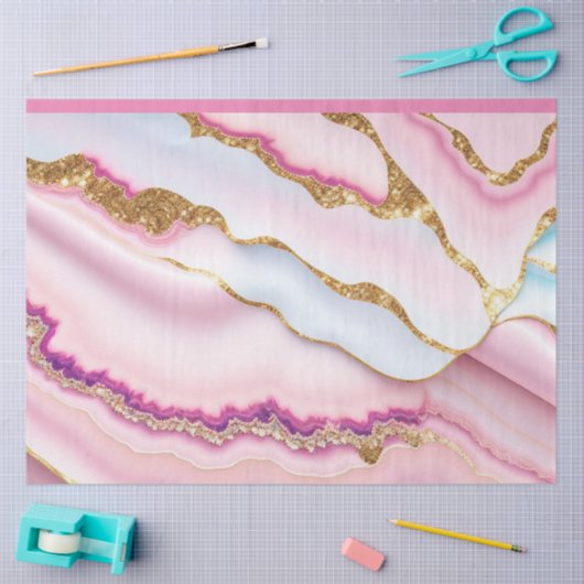 Lichtblauw Roze Marmeren Agaat Trendy Collectie Tissuepapier (Craft)