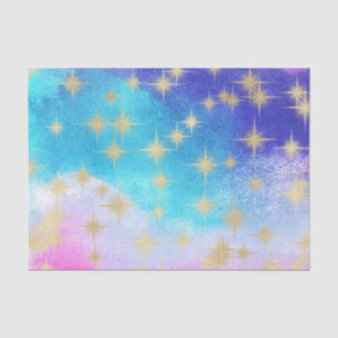 Lichtblauw, roze, Paarse Waterverf en gouden sterr Tissuepapier