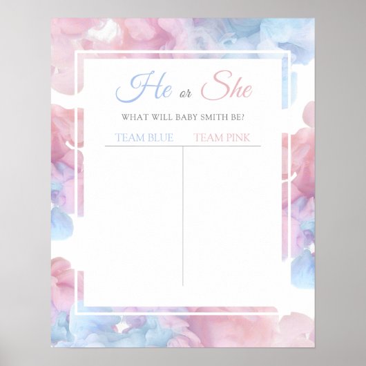 Lichtblauw Roze Rook Baby Geslacht Onthullen Stemm Poster (Voorkant)