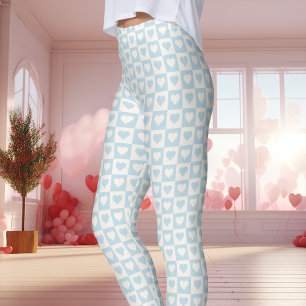 Lichtblauw Rutpatroon Hart Valentijnsdag Leggings