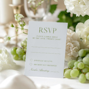 Lichtblauw & Sage Groen Elegante Huwelijk RSVP Kaa Kaartje
