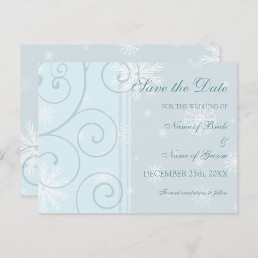 Lichtblauw Save the Date Winter Wedding Briefkaart (Voorkant / Achterkant)