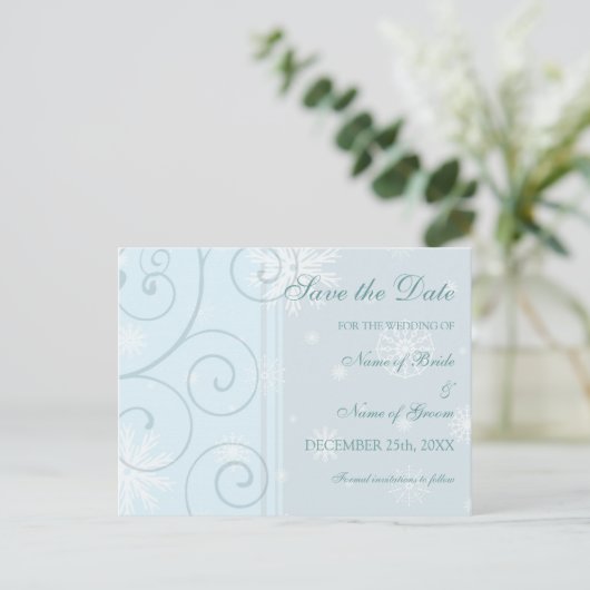 Lichtblauw Save the Date Winter Wedding Briefkaart (Staand voorkant)
