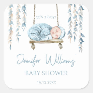 Lichtblauw schattig bloemenbaby boy douchebroek st vierkante sticker