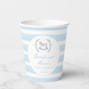 Lichtblauw schommelend paard boho arch baby boy do papieren bekers