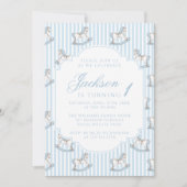 Lichtblauw schommelend paard gestreept boho verjaa kaart (Voorkant)