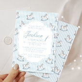 Lichtblauw schommelend paard gestreept boho verjaa kaart