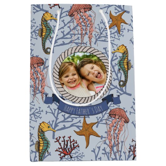 Lichtblauw Seahorse Serenade Custom Foto & Tekst Medium Cadeauzakje (Voorkant)