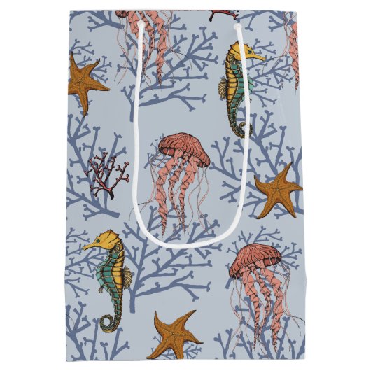 Lichtblauw Seahorse Serenade Custom Foto & Tekst Medium Cadeauzakje (Achterkant)