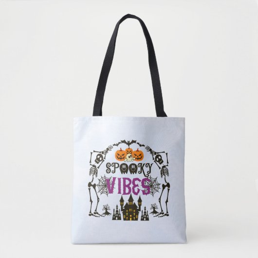 Lichtblauw Spooky Vibes Halloween Tote Bag (Voorkant)