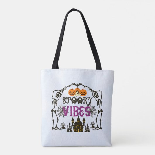Lichtblauw Spooky Vibes Halloween Tote Bag (Achterkant)