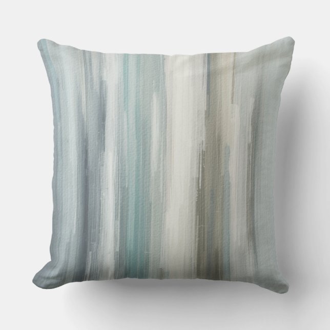 Lichtblauw Teal Grijs Bruin Abstracte Streep Kussen (Voorkant)