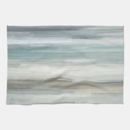Lichtblauw Teal Grijs Bruin Abstracte Streep Theedoek
