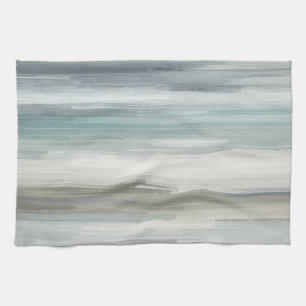 Lichtblauw Teal Grijs Bruin Abstracte Streep Theedoek