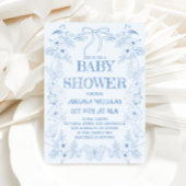 Lichtblauw Toile Bow Boy Baby shower Kaart